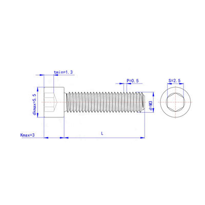 GB-standaard M3-M12 304 roestvrij staal Hex-socket Fillister Cap hoofd Gedrukt boortje A2-70
