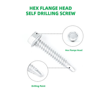 Stalen 6.3x38 mm Hex Flange Head Tek schroeven voor licht staal behuizing Installatie punt