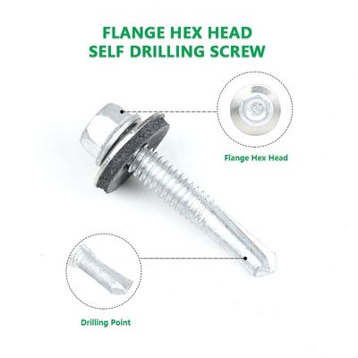 SS410 Flangen Hex hoofd Roestvrij staal zelf-opdrogende boorschroeven met EPDM wasmachine