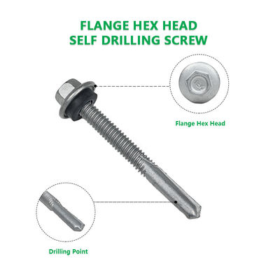 Zink legering gecoate hex flenskop zelfborende schroef Tek 7 Voor installatie 5.5x50